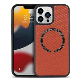 For iPhone 11 Pro Max Carbon Fiber Texture MagSafe Magnetic Phone Case (Orange)