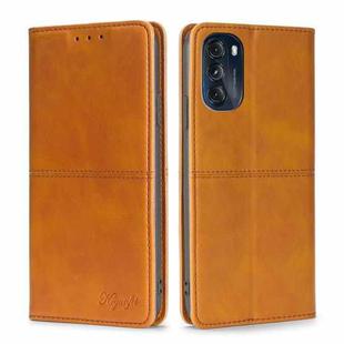 For Motorola Moto G 5G 2022 Cow Texture Magnetic Horizontal Flip Leather Phone Case(Light Brown)