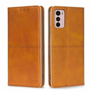 For Motorola Moto G42 4G Cow Texture Magnetic Horizontal Flip Leather Phone Case(Light Brown)