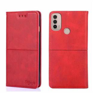 For Motorola Moto E40 Cow Texture Magnetic Horizontal Flip Leather Phone Case(Red)