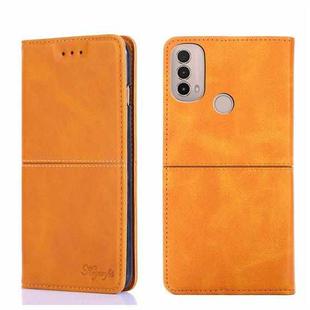 For Motorola Moto E40 Cow Texture Magnetic Horizontal Flip Leather Phone Case(Light Brown)