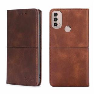 For Motorola Moto E40 Cow Texture Magnetic Horizontal Flip Leather Phone Case(Dark Brown)