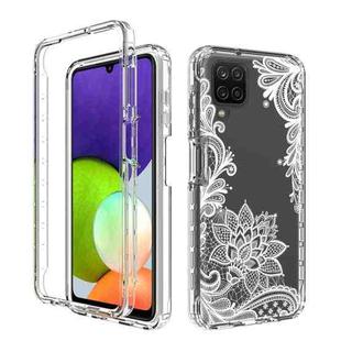For Samsung Galaxy A22 4G PC+TPU Transparent Painted Phone Case(White Flower)