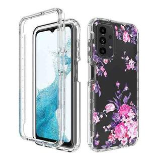 For Samsung Galaxy A23 4G PC+TPU Transparent Painted Phone Case(Pink Flower)