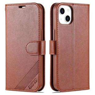 For iPhone 14 AZNS Sheepskin Texture Horizontal Flip Leather Case (Brown)