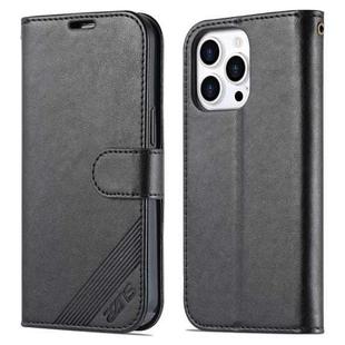 For iPhone 14 Pro AZNS Sheepskin Texture Horizontal Flip Leather Case(Black)