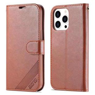 For iPhone 14 Pro AZNS Sheepskin Texture Horizontal Flip Leather Case(Brown)