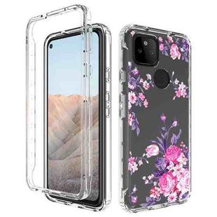 For Google Pixel 5a 5G PC+TPU Transparent Painted Phone Case(Pink Flower)