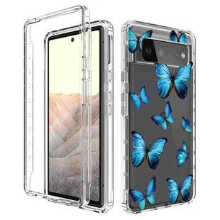 For Google Pixel 6 PC+TPU Transparent Painted Phone Case(Blue Butterflies)