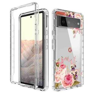 For Google Pixel 6 PC+TPU Transparent Painted Phone Case(Pink Rose)