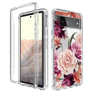 For Google Pixel 6 PC+TPU Transparent Painted Phone Case(Purple Floral)