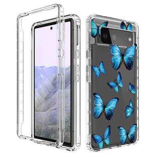 For Google Pixel 6 Pro PC+TPU Transparent Painted Phone Case(Blue Butterflies)