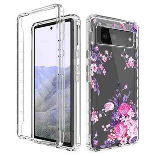 For Google Pixel 6 Pro PC+TPU Transparent Painted Phone Case(Pink Flower)