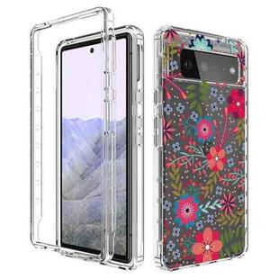 For Google Pixel 6 Pro PC+TPU Transparent Painted Phone Case(Small Floral)