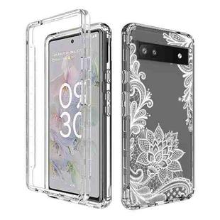 For Google Pixel 6a PC+TPU Transparent Painted Phone Case(White Flower)