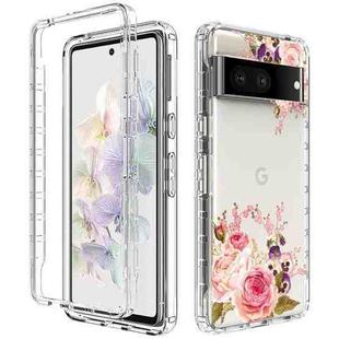 For Google Pixel 6a PC+TPU Transparent Painted Phone Case(Pink Rose)