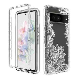 For Google Pixel 7 PC+TPU Transparent Painted Phone Case(White Flower)