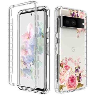 For Google Pixel 7 PC+TPU Transparent Painted Phone Case(Pink Rose)