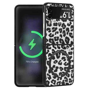 For Samsung Galaxy Z Flip4 Leather Texture MagSafe Magnetic Phone Case(Black Leopard)