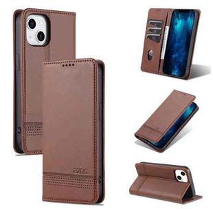 For iPhone 14 AZNS Magnetic Calf Texture Flip Leather Phone Case (Dark Brown)