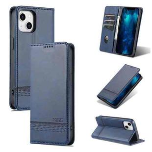 For iPhone 14 AZNS Magnetic Calf Texture Flip Leather Phone Case (Dark Blue)