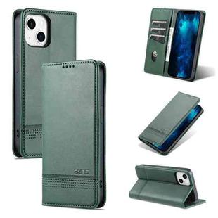 For iPhone 14 AZNS Magnetic Calf Texture Flip Leather Phone Case (Dark Green)