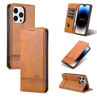 For iPhone 14 Pro AZNS Magnetic Calf Texture Flip Leather Phone Case(Light Brown)