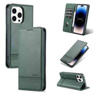 For iPhone 14 Pro AZNS Magnetic Calf Texture Flip Leather Phone Case(Dark Green)