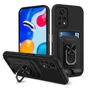 For Xiaomi Redmi Note 11S Ring Kickstand Card Wallet TPU Phone Case(Black)