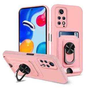 For Xiaomi Redmi Note 11S Ring Kickstand Card Wallet TPU Phone Case(Pink)