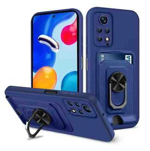 For Xiaomi Redmi Note 11S Ring Kickstand Card Wallet TPU Phone Case(Blue)
