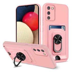 For Samsung Galaxy A02s / A03s Ring Kickstand Card Wallet TPU Phone Case(Pink)