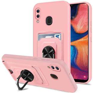 For Samsung Galaxy A20 / A30 Ring Kickstand Card Wallet TPU Phone Case(Pink)