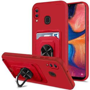 For Samsung Galaxy A20 / A30 Ring Kickstand Card Wallet TPU Phone Case(Red)