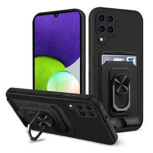 For Samsung Galaxy A22 4G Ring Kickstand Card Wallet TPU Phone Case(Black)