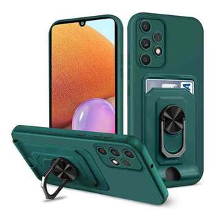 For Samsung Galaxy A32 4G Ring Kickstand Card Wallet TPU Phone Case(Night Green)