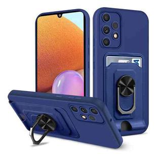 For Samsung Galaxy A32 4G Ring Kickstand Card Wallet TPU Phone Case(Blue)