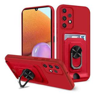 For Samsung Galaxy A32 4G Ring Kickstand Card Wallet TPU Phone Case(Red)