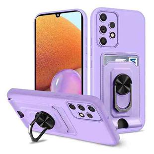 For Samsung Galaxy A32 4G Ring Kickstand Card Wallet TPU Phone Case(Purple)