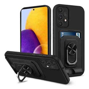 For Samsung Galaxy A72 5G / 4G Ring Kickstand Card Wallet TPU Phone Case(Black)