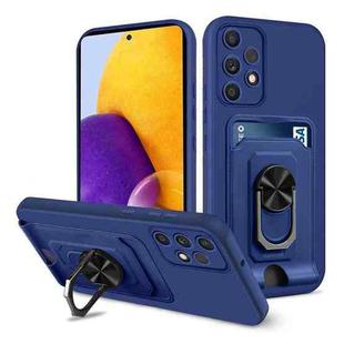 For Samsung Galaxy A72 5G / 4G Ring Kickstand Card Wallet TPU Phone Case(Blue)