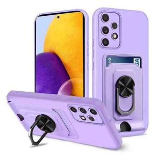 For Samsung Galaxy A72 5G / 4G Ring Kickstand Card Wallet TPU Phone Case(Purple)