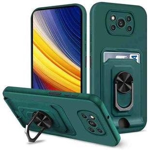 For Xiaomi Poco X3 Pro / X3 NFC Ring Kickstand Card Wallet TPU Phone Case(Night Green)