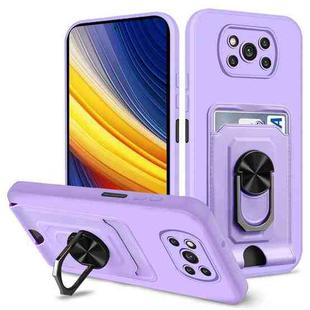 For Xiaomi Poco X3 Pro / X3 NFC Ring Kickstand Card Wallet TPU Phone Case(Purple)
