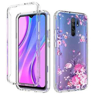 For Xiaomi Redmi 9 PC+TPU Transparent Painted Phone Case(Pink Flower)