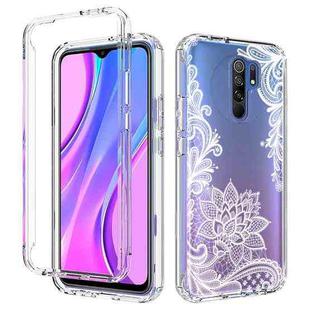 For Xiaomi Redmi 9 PC+TPU Transparent Painted Phone Case(White Flower)