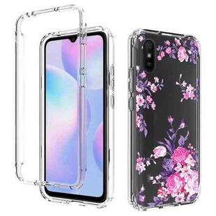 For Xiaomi Redmi 9A PC+TPU Transparent Painted Phone Case(Pink Flower)