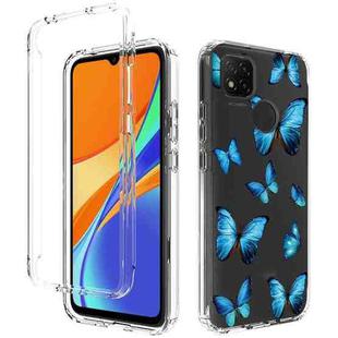 For Xiaomi Redmi 9C PC+TPU Transparent Painted Phone Case(Blue Butterflies)