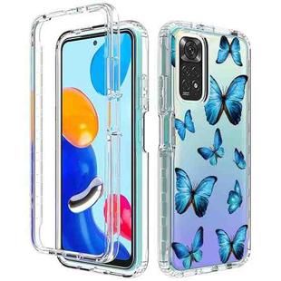 For Xiaomi Redmi Note 11 PC+TPU Transparent Painted Phone Case(Blue Butterflies)