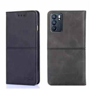 For OPPO Reno6 5G Cow Texture Magnetic Horizontal Flip Leather Phone Case(Black)
